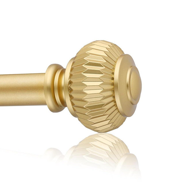 Gold Curtain Rods for Windows 48 to 84 Inches 1 Inch Adjustable Heavy Duty Curtain Rods with Lantern Ball Finials,Window Treatment Single Curtain Rod Set