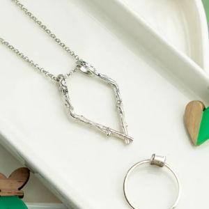 Sterling Silver Ring Holder Necklace: Geometric Tree Branch Design - Chain 5. Style 24''