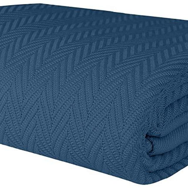 Threadmill Home Linen 100% Cotton Blanket - Queen Size Blanket Folkstone Blue