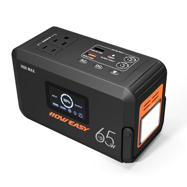 HOWEASY Portable Power Station 98Wh,135W(200W Peak) Solar generator, 110V AC Outlet and 65W PD output,Lithium Battery Backup Power Bank with LED Light for Camping, Home Backup Outdoor Emergency