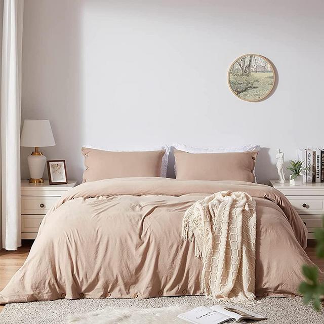 SunStyle Home Khaki Duvet Cover Set King Size with Buttons Closure 100% Microfiber, 3 Pieces Solid Color Luxurious Ultra Soft Skin-Friendly Comforter Cover Set (1 Duvet Cover +2 Pillowcases)