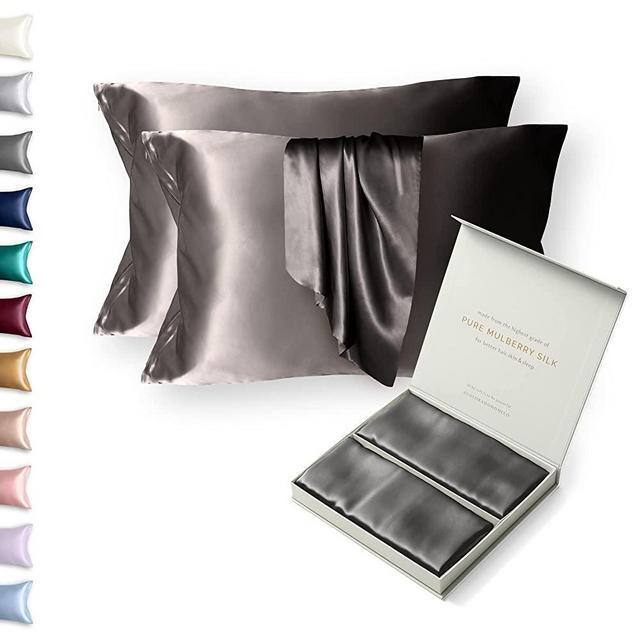 Colorado Home Co Silk Pillowcase 2 Pack - Silk Pillowcase for Hair and Skin - Queen Size Pillow Cases Set of 2 - 100% Mulberry Silk Pillowcase 2 Pack Charcoal Essence with Zipper