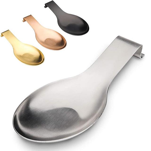 VanlonPro Stainless Steel Spoon Rest,Spatula Ladle Holder, Stainless Steel Utensil Spoon Rest Holder, Brushed Finish, Dishwasher Safe 3.8 x 9.4 Inch (Silver Color 1PC)