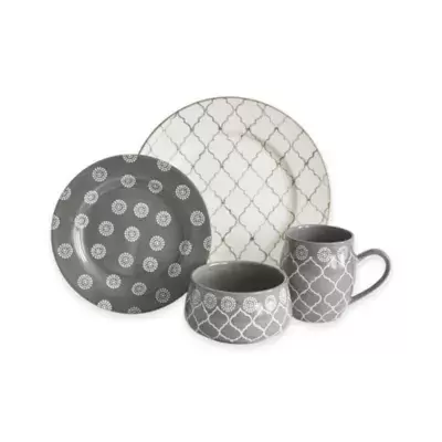 Baum Moroccan 16-Piece Dinnerware Set in Grey/Ivory