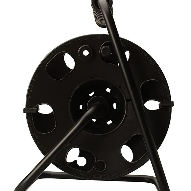 Woods 22849 Metal Extension Cord Reel Stand In Black, Heavy Duty, Quick Snap Together Design, Sturdy and Durable Stand, Easy to Grip Handles, Holds Up To 100 Feet, 14/3 Gauge Cord