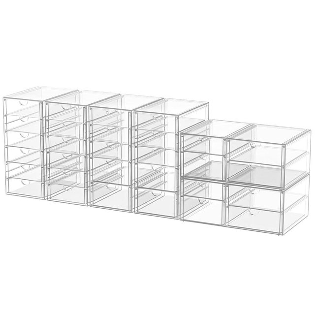 Makeup Organizer Storage With 30 Drawers, 6 Pack Desktop Office Supplies, Desk Organizers, Clear Desk Accessories, Dustproof Drawer Organizer and Storage for Make Up, Jewelry, Pen, Desktop Stationary