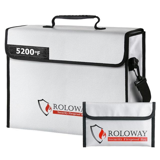 ROLOWAY Large Fireproof Bag, Fireproof Document Bags, Fireproof Money Bag, Water Resistant Fireproof Safe Bag