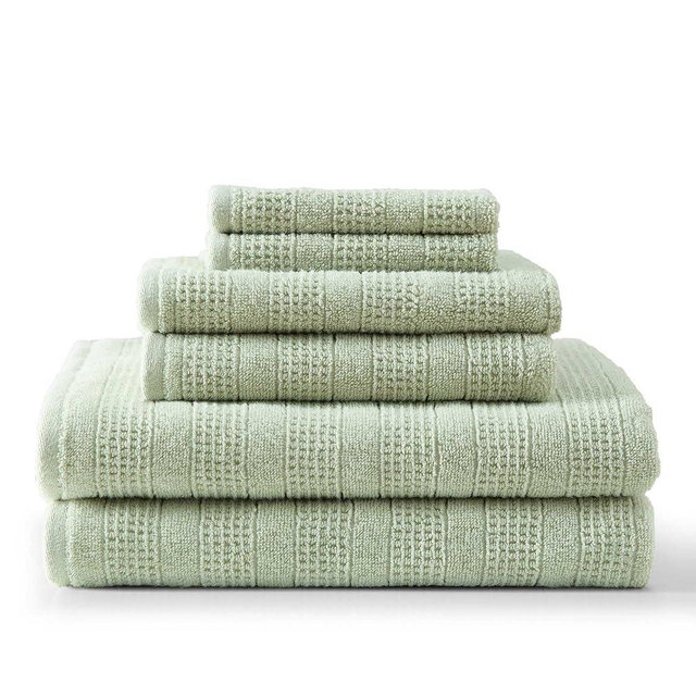 Martha Stewart - Bath Towels, Soft & Absorbent 100% Cotton Towels, Solid 500 GSM, 6-Piece Bathroom Towel Set with Textured Weave (Bedford Cottage Green)