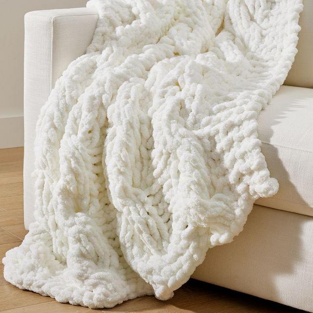 Plush Colossal Handknit Throw, 44 x 56", Ivory
