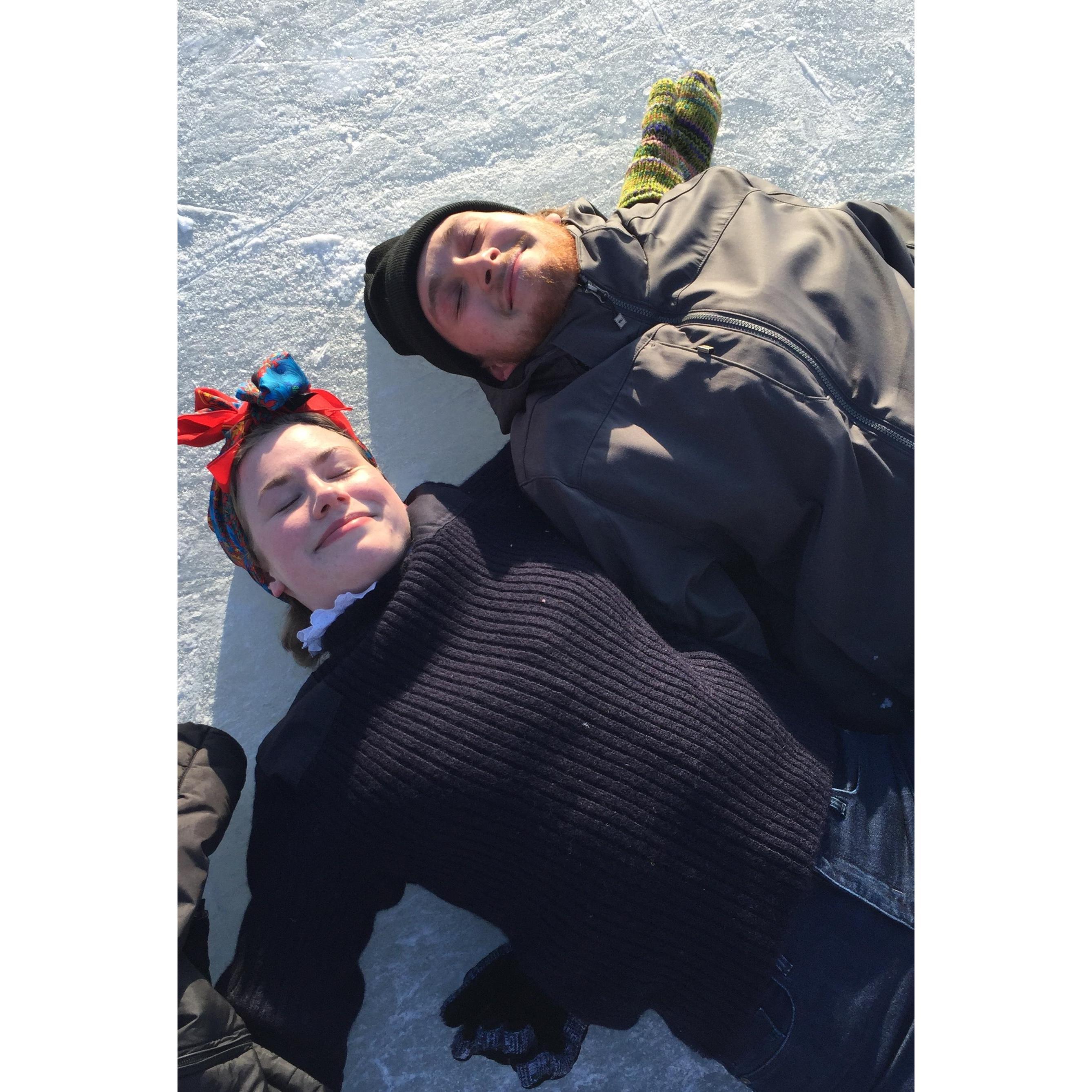 Skating (and falling onto the ice) at Bowness Park!