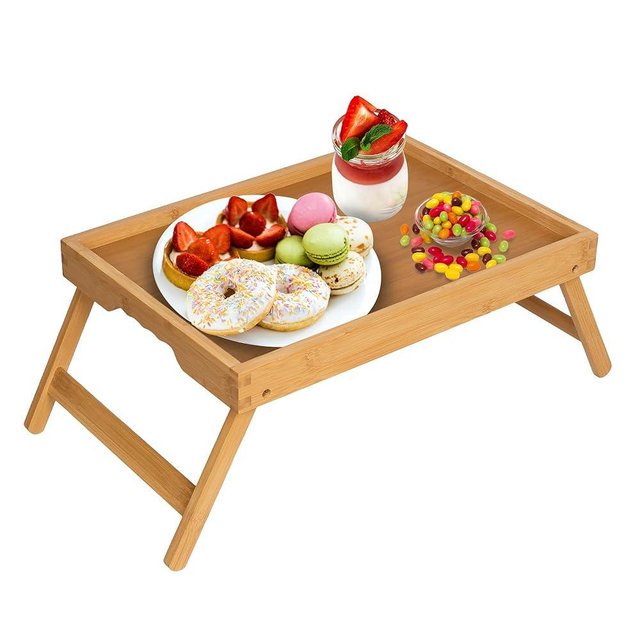 Artmeer Bed Tray Table with Folding Legs,Bamboo Breakfast in Bed for TV Table, Laptop Computer Tray,Eating,Snack Tray(Bamboo) Extra-Large Size