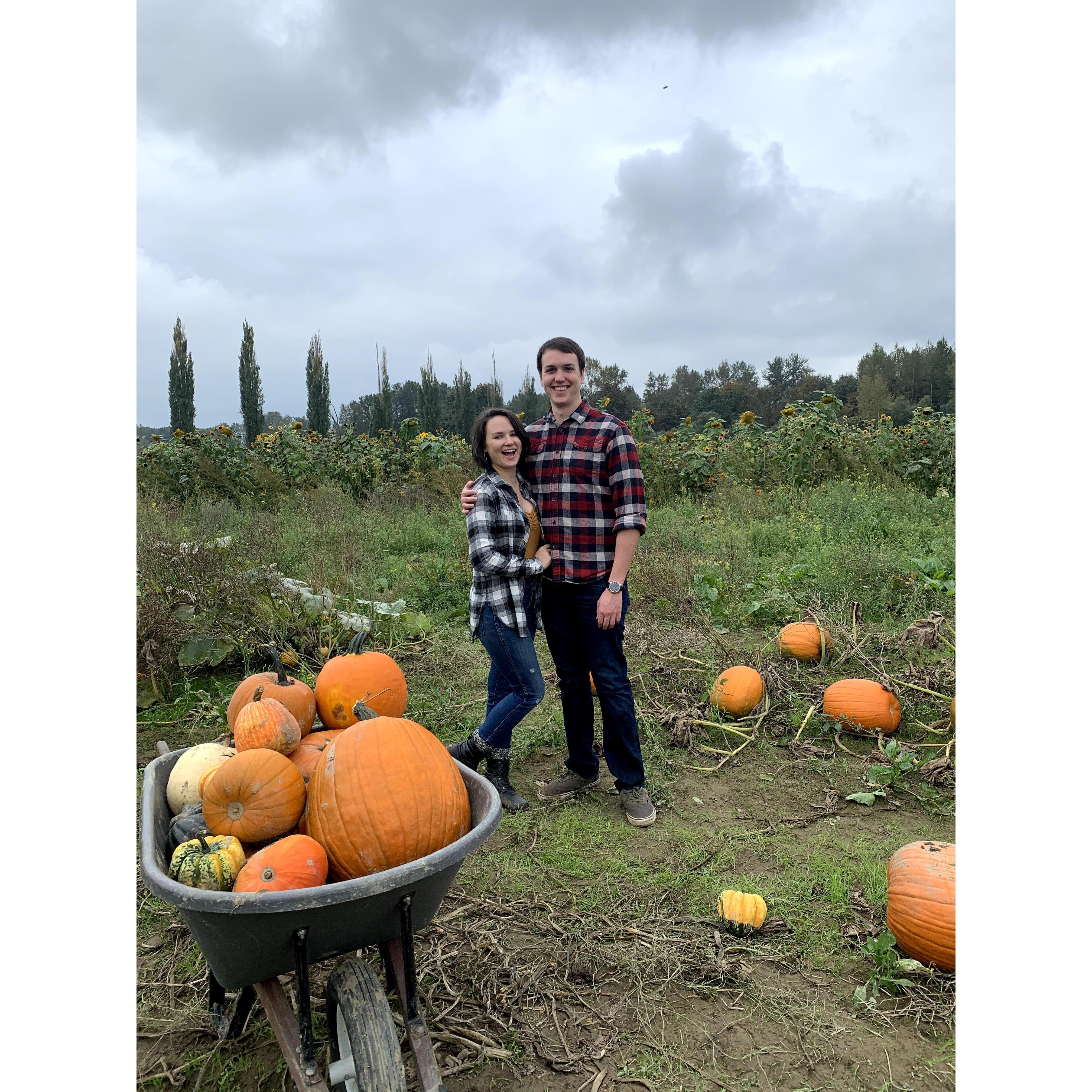 A week before Mike proposed. This is our annual pumpkin patch trip we take with Sharla's sister.