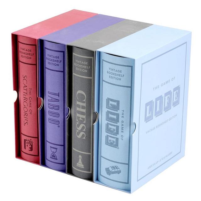 WS Game Company Chess, The Game of Life, Scattergories, and Taboo Vintage Board Game Bookshelf Collection