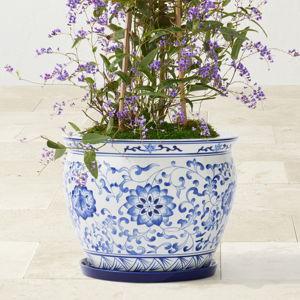 Blue & White Ceramic Planter, X-Large with Tray | Williams Sonoma