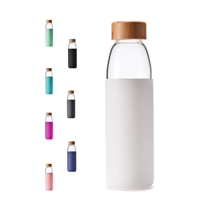 veegoal 25 Oz Borosilicate Glass Water Bottles with Bamboo Lid, BPA-FREE, Non-Slip Silicone Sleeve, and Stainless Steel Leak Proof Lid - Reusable Glass Bottle for Men and Women