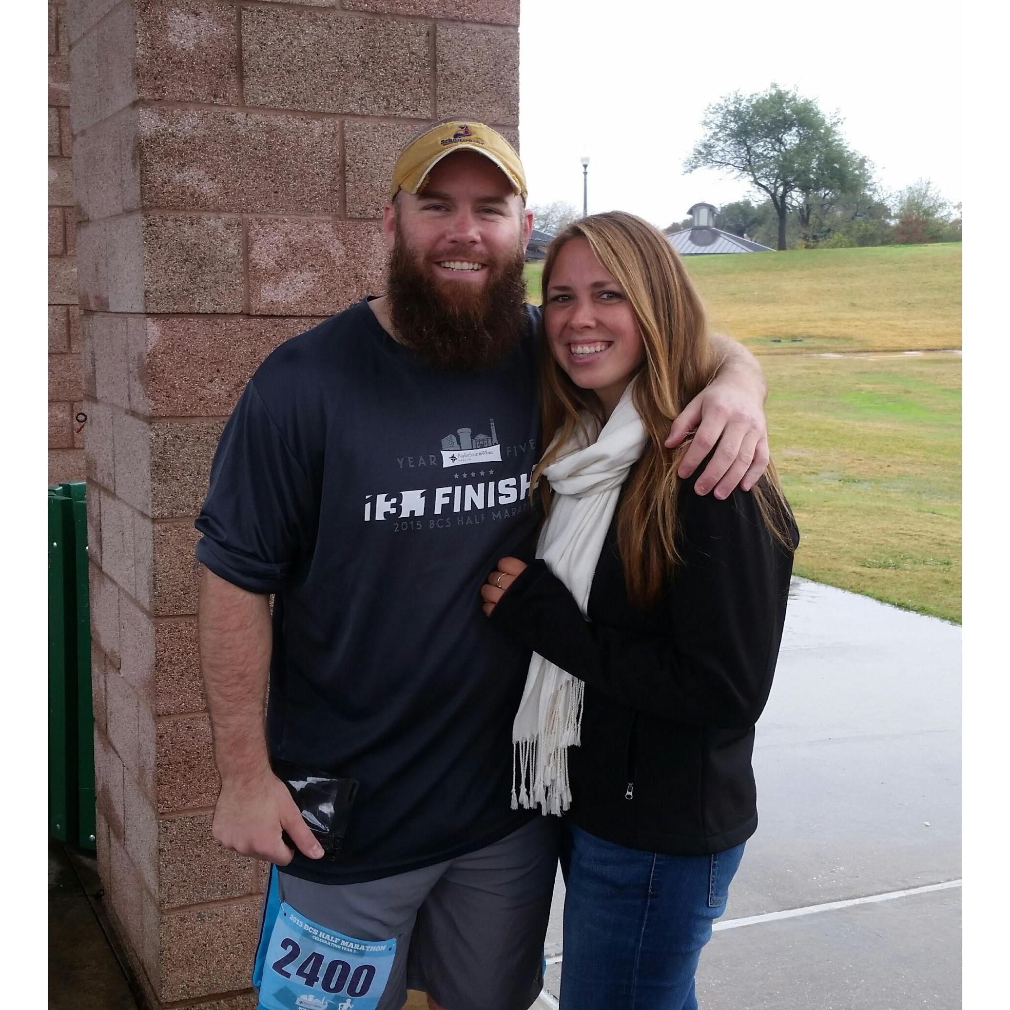 Kim supporting Houston at his first half marathon in BCS
