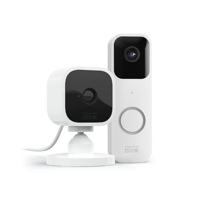 Blink Video Doorbell (White) + Mini Camera (White) | Two-Way Audio, HD Video, Motion and Chime Alerts | Works with Alexa