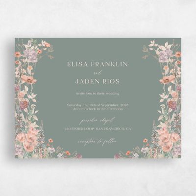 Deep Sage, Green Wedding Invitation - Harley Landscape