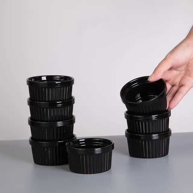 8-Piece Ceramic Ramekins Set - Oven Safe for Baking, Creme Brulee & Souffle | Versatile Dessert Bowls for Pudding, Dipping Sauces