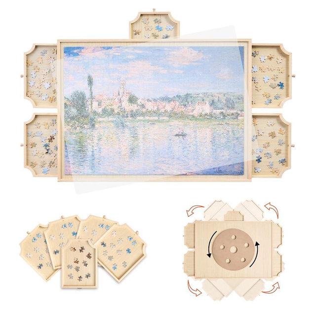 VEVOR 1000 Piece Rotating Puzzle Board with 5 Drawers and Cover, 29x21 in Portable Wooden Table, Jigsaw Puzzle Accessories for Adults, Puzzles Organizer Storage System, Birthday Gift for Mom