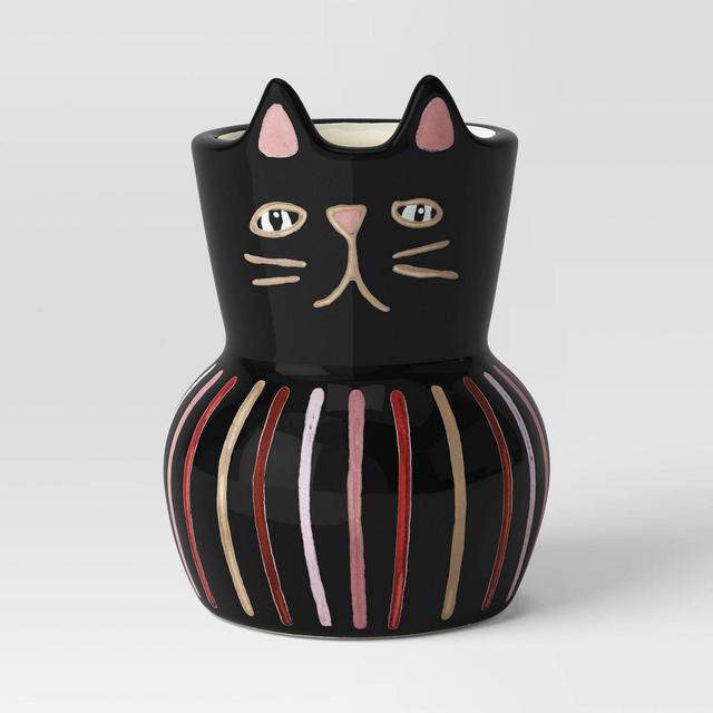 4.5" Ceramic Family Cat Outdoor Planter Black - Threshold™