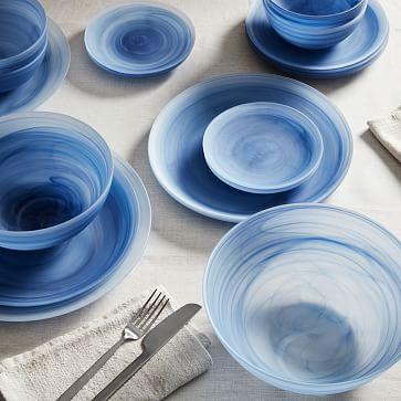 La Jolla Glass Dinnerware Dinner Plates (4) - Ink Blue