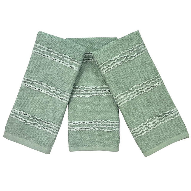 Sage Green Kitchen Dish Towels: 100% Cotton Cloth Soft Cleaning Drying Absorbent Textured Terry Loop, Set of 3 28" x 18" Multipurpose for Everyday Use