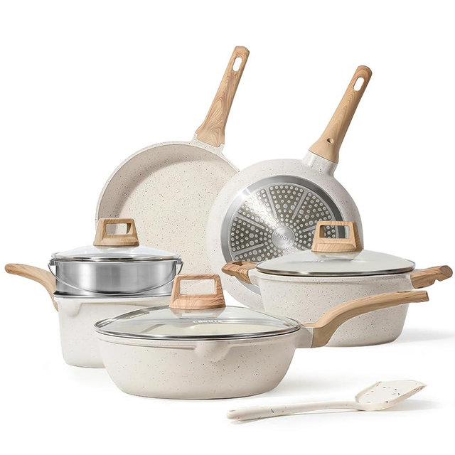 CAROTE 10Pcs Pots and Pans Set Nonstick, Non Stick Cooking Set w/Frying Pans & Saucepans, Induction Kitchen Cookware Set