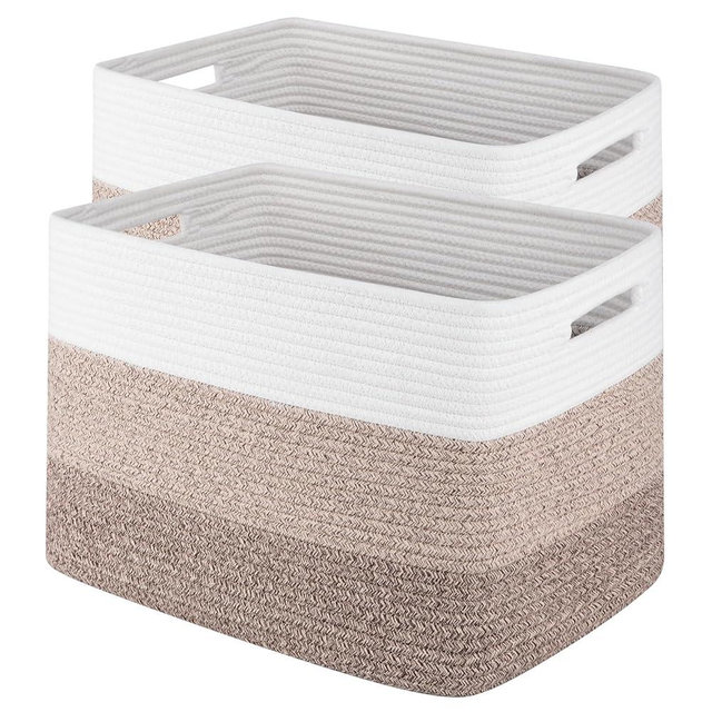 Storage Baskets for Organizing, 2 Pack Woven Basket for Storage, Rectangle Baskets for Shelves Closet Organizers, Toy Basket for Nursery Storage Living Room, Laundry Room, Bedroom (Gradient Brown)