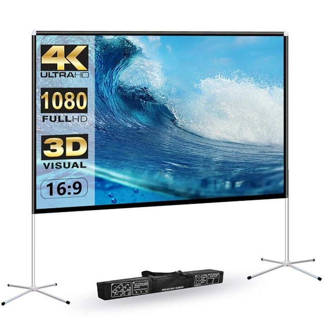 Projector Screen Outdoor Portable Movie: 120 inch Foldable Projection Screen with Stand Legs and Carry Bag for Camping Party