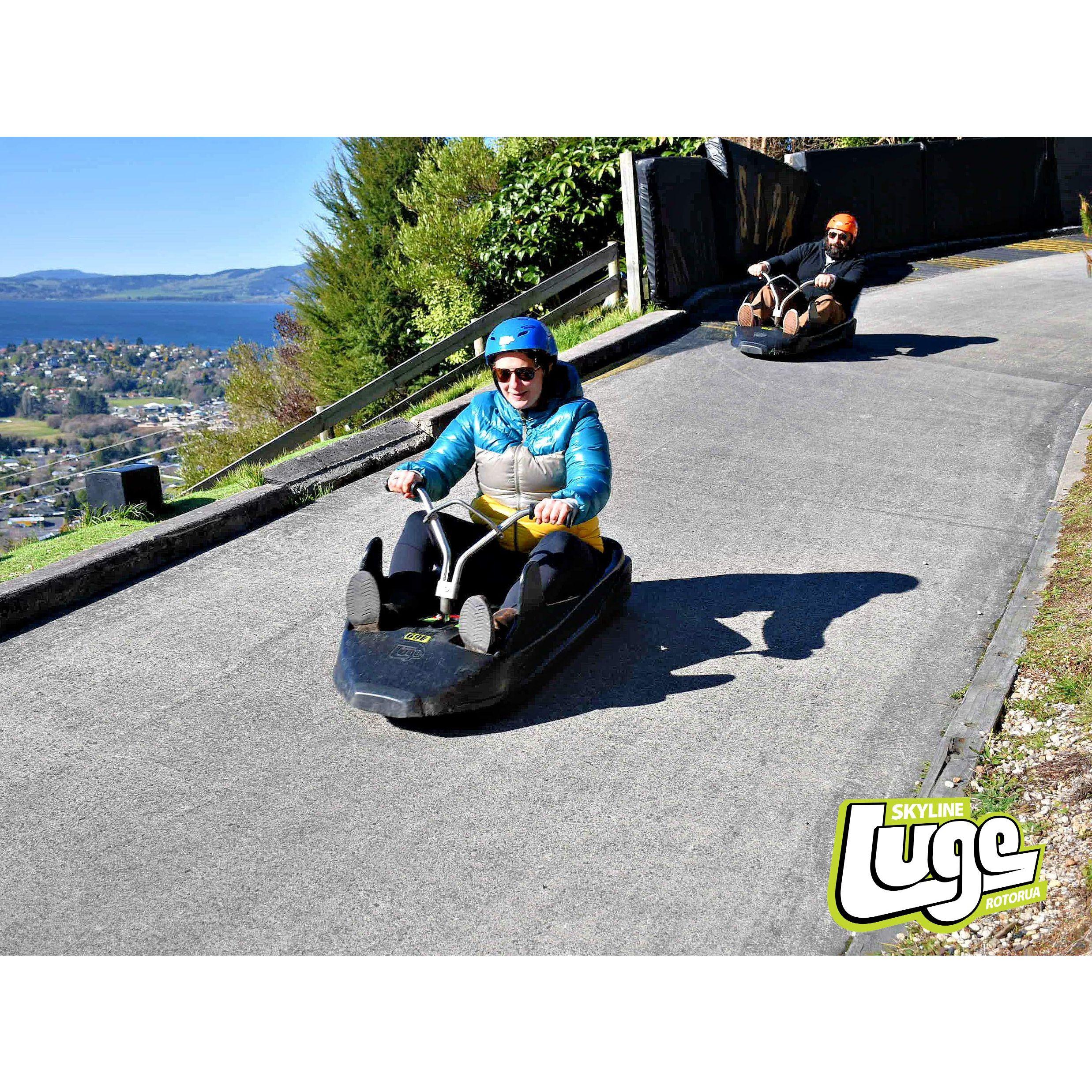 Shredding down a luge course in Rotorua, New Zealand.