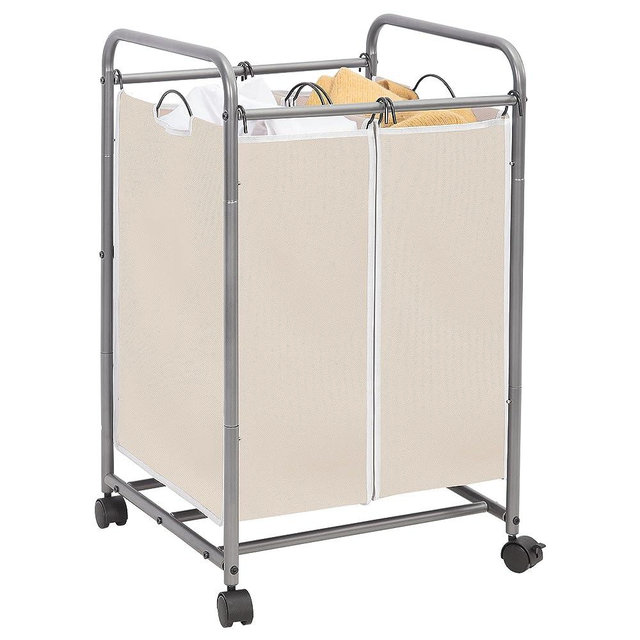 STORAGE MANIAC Laundry Sorter 2 Section, 90 L Laundry Hamper with Wheels, Laundry Basket Sorter, Laundry Separator Hamper, Laundry Organizer, 2 Bag Laundry Cart with Wheels and Removable Bags, Beige