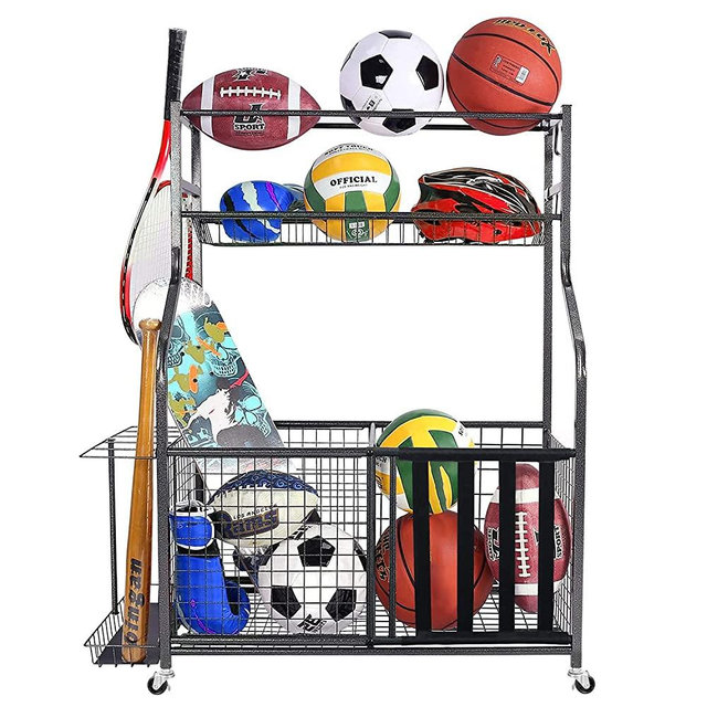 Mythinglogic Garage Storage System, Garage Organizer with Baskets and Hooks, Sports Equipment Organizer for Sports Gear/Toys,Garage Ball Storage for Indoor/Outdoor Use