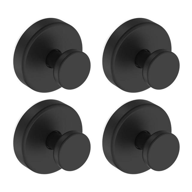 Suction Cup Hooks for Shower, Removable Towel Hooks for Bathroom Window Glass Door Wall, Bath Robe Looafh Hook for Hanging - 4 Pack, Black