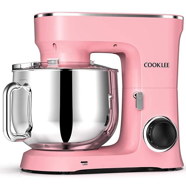 COOKLEE Stand Mixer, 9.5 Qt. 660W 10-Speed Electric Kitchen Mixer with Dishwasher-Safe Dough Hooks, Flat Beaters, Wire Whip & Pouring Shield Attachments for Most Home Cooks, SM-1551, Pink