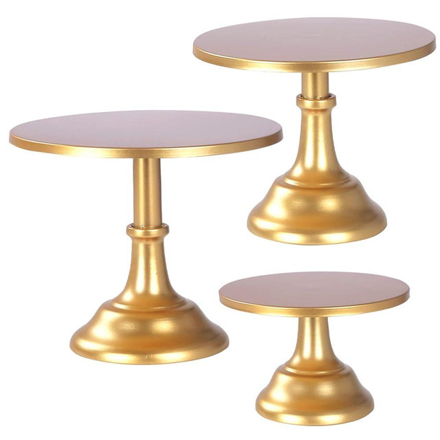 NIANDAIXIU 3 Pcs Metal Cake Stand, Cake Pop Stand with Durable & Stable Design, Tall Cake Stands for Dessert Table, Perfect Display for Wedding, Party, Birthday, Baby Shower (Gold)
