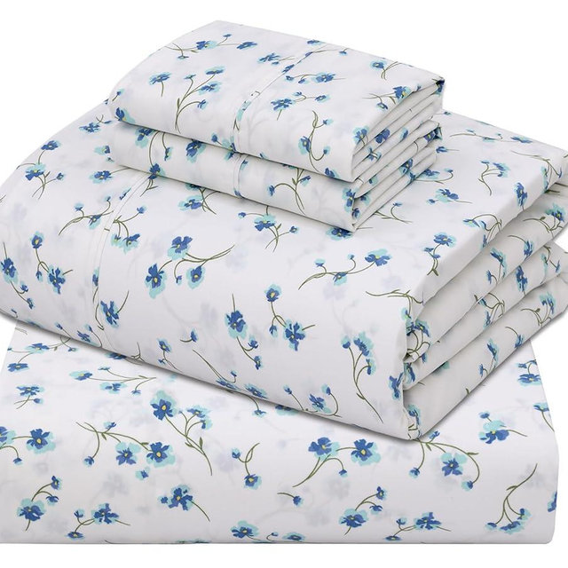 ZOYER 100% Cotton Sheets – King Size Percale Bedding, Cooling & Breathable, Durable with a Crisp, Soft & Comfortable Feel, 16" Deep Pocket, 4-Piece Set, La Laa Flower