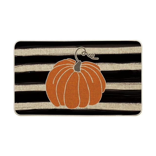 Artoid Mode Watercolor Stripes Pumpkin Decorative Doormat, Fall Seasonal Harvest Thanksgiving Vintage Rustic Low-Profile Yard Floor Mat Switch Mat for Indoor Outdoor 17 x 29 Inch