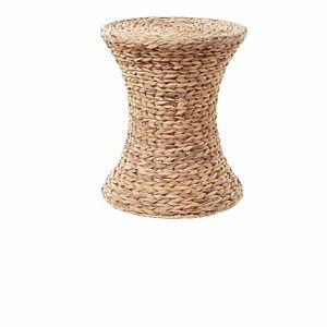 Household Essentials Handwoven Water Hyacinth Wicker Stool with Hourglass Shape, White Wash Finish