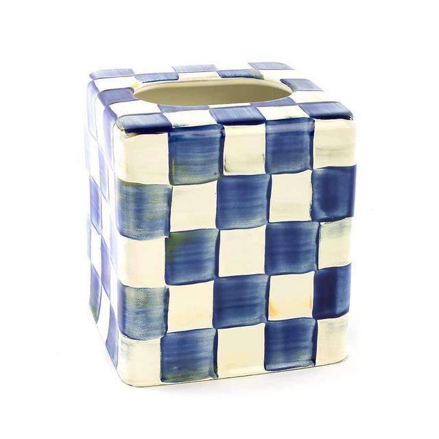 MacKenzie-Childs Royal Check Boutique Tissue-Box Cover, Enamel Tissue Holder for Home Decor