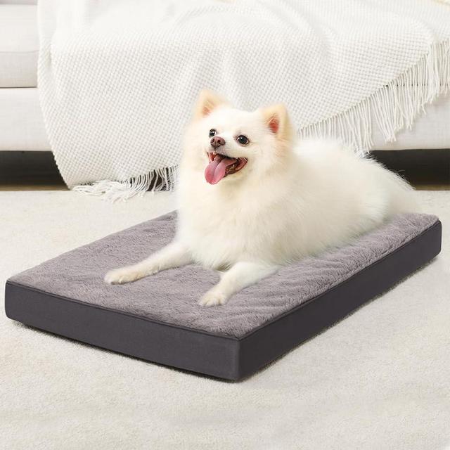 KSIIA Orthopedic Dog Bed Dog Crate Bed Waterproof Dog beds for Small Dogs Deluxe Plush Washable Dog Bed with Egg Crate Foam & Removable Cover, 23 x 17 Inch, Dark Gray