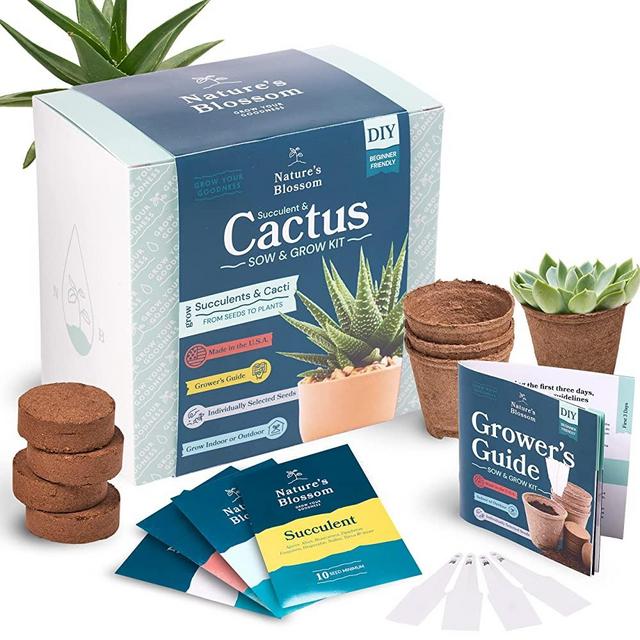 Nature's Blossom Cactus Plant Kit - Indoor & Outdoor Plant Starter Kit with Tools, Cacti and Succulent Seeds, Pots and Growing Guide - Gardening Gifts for Women and Men﻿