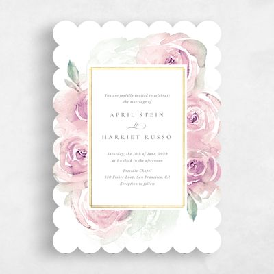 Pink Scalloped Wedding Invitation - Roana Portrait Foil
