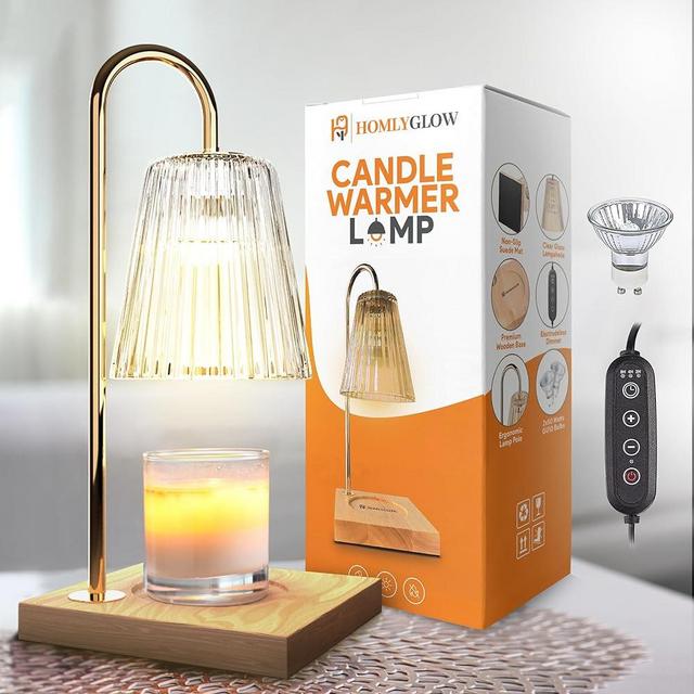 HOMLYGLOW Electric Candle Warmer Lamp with Timer | Christmas Gift for Home Decor | Lamp Candle Warmer with 2 Bulbs | Gifts for Mom | Dimmable Flameless Wax Warming Lamp Compatible W/Most Candle Jars