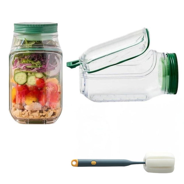2025 New Side-Opening Salad Jar - Leakproof Mason Jar Container, Dishwasher Safe, All-in-One Meal Prep Solution for Fresh Lunches On-the-Go (1PC)