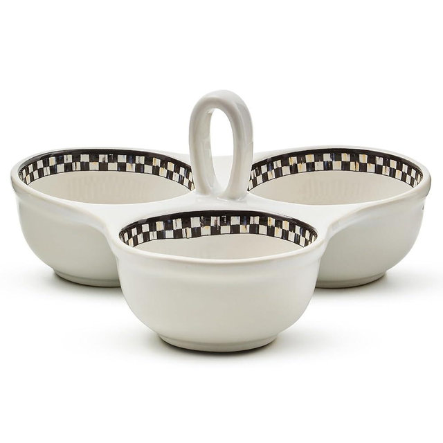 MACKENZIE-CHILDS Everyday Trio, Stoneware Condiment Server, Black-and-White Courtly Check