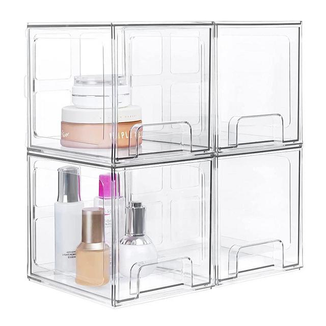 Syntus 3 Piece Set Stackable Makeup Organizer Drawers, 4.4'' Tall Acrylic  Bathroom Storage Drawer, Plastic Cosmetics Box for Vanity, Undersink