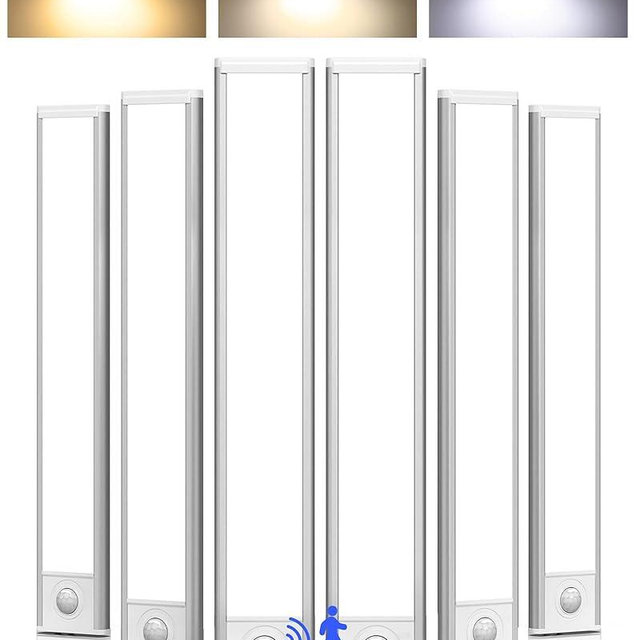 Under Cabinet Lighting, 12inch Rechargeable Motion Sensor Light Indoor, 1800mAh Battery Operated Closet Lights, with Dimmable & 3 Color Temps, Wireless Under Counter Lights for Kitchen,Stairs(6Pack) ﻿