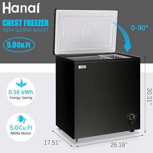 Chest Freezer 5.0 Cu.Ft Small Deep Freezer Black Top Door Mini Freezer with Removable Basket, Low Noise, 7 Adjustable Temperature and Energy Saving Perfect for Home Garage Basement Dorm or Apartment