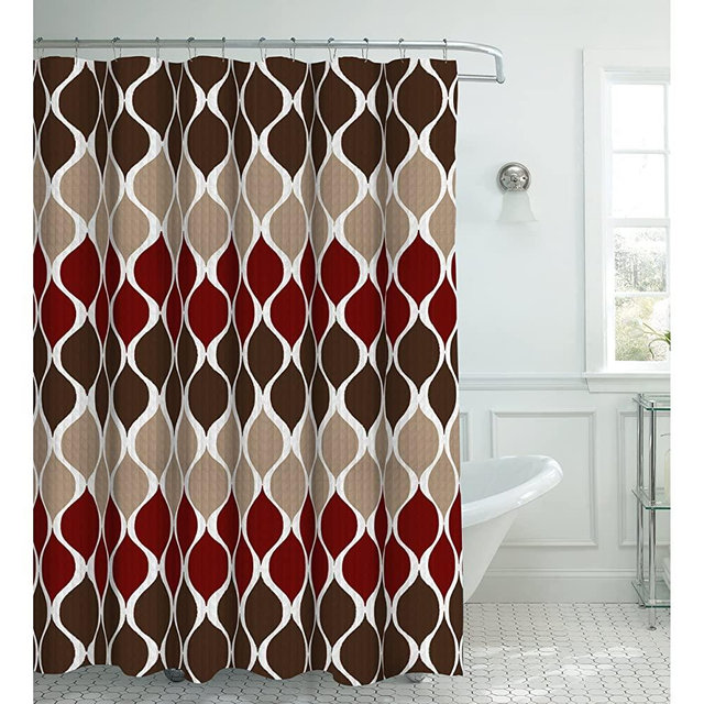 Creative Home Ideas Oxford Weave Textured 13-Piece Shower Curtain with Metal Roller Hooks, Clarisse Espresso
